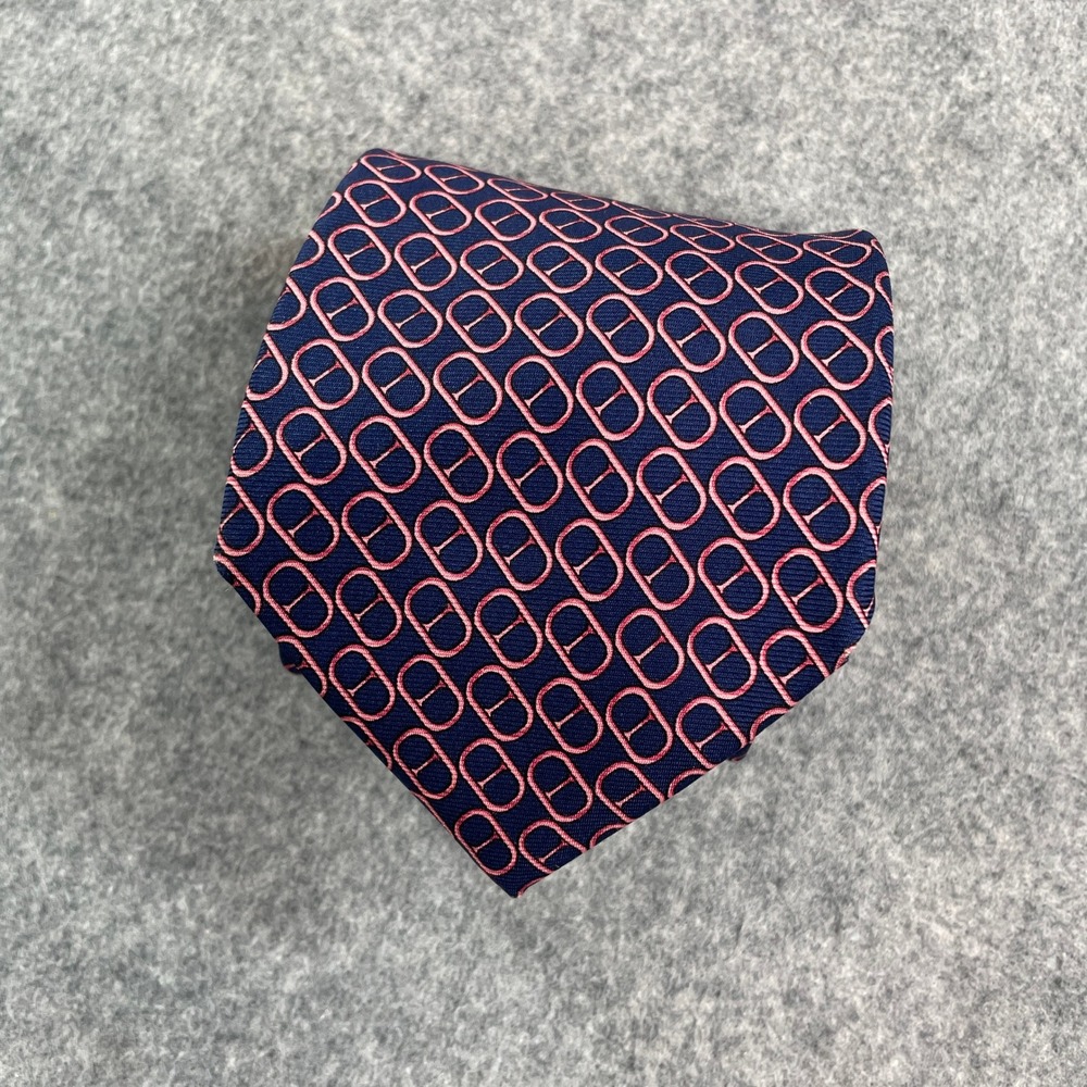 Brooks Brothers Mens Tie One Size Navy Blue Geometric Silk Made in USA